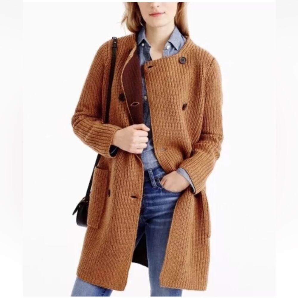 J.Crew Collection Bonded Knit Sweater camel Coat Cardigan coatigan Long Small